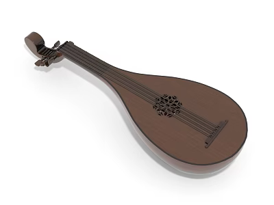 Traditional Wooden Pipa Musical Instrument With Brown Carved Design And Smooth Finish 3d model