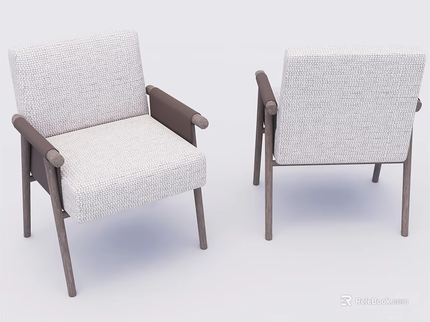 Modern Dining Chairs With Light Textured Upholstery And Dark Wooden Legs 3d model 