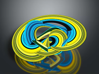 Abstract 3D Artwork With Spiral Yellow Blue Lines And Reflection On Dark Background 3d model