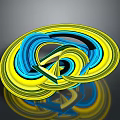 Abstract 3D Artwork With Spiral Yellow Blue Lines And Reflection On Dark Background 3d model
