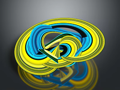 Abstract 3D Artwork With Spiral Yellow Blue Lines And Reflection On Dark Background 3d model