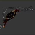 Fantasy Game Character In Red Yellow Black Outfit With Topknot Hairstyle Casting Blue Lightning Effects