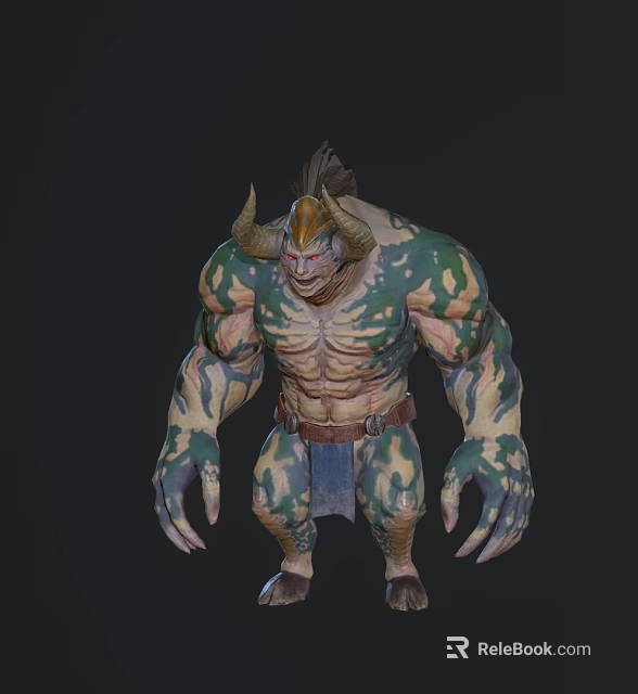 Game And Movie Fantasy Character With Horns Muscular Body Green Beige Skin And Sharp Claws 3d model 