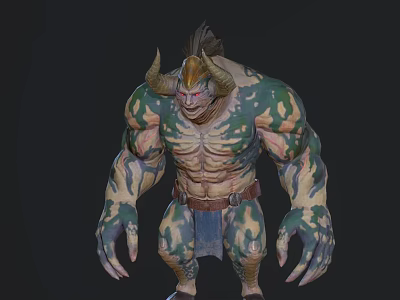 Game And Movie Fantasy Character With Horns Muscular Body Green Beige Skin And Sharp Claws 3d model