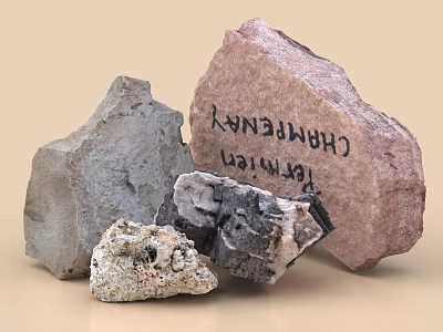 Different Types of Natural Stone Samples With Chambray Labeled Not Wood 3d model