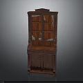 Dark Red Wooden Display Cabinet Featuring Carved Details Multiple Shelves And Elegant Traditional Design