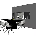 Modern Dining Table Set With Mesh Chairs And Dark Kitchen Cabinetry 3d model