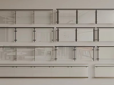 Various Modern Glass Railings With Black Frames And Multiple Panel Designs 3d model