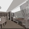 Elegant Private Box Interior With Dining Table Sofa And Decorative Partition 3d model