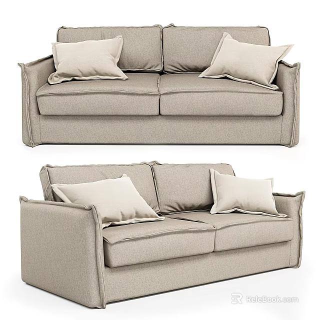 Modern Light Beige Fabric Double Sofa With Comfortable Cushions And Elegant Design 3d model