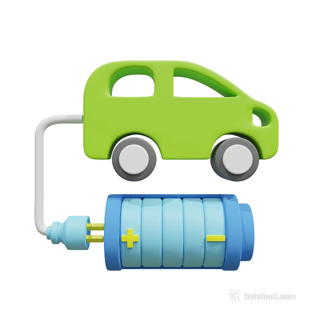 Smart Machine Charging Green Electric Car With Blue Battery Connection 3d model 