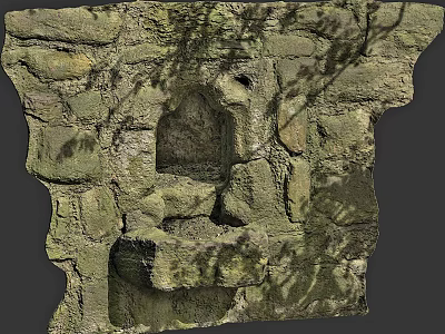 Rustic Stone and Wood Wall with Niche Design Natural Texture and Wooden Accents 3d model