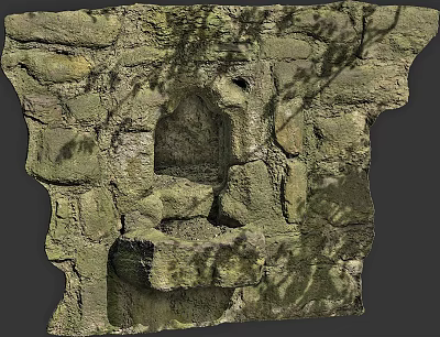 Rustic Stone and Wood Wall with Niche Design Natural Texture and Wooden Accents 3d model