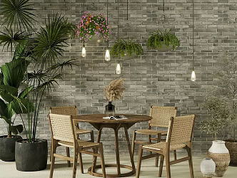 Industrial style coffee shop rest area negotiation table and chair industrial style milk tea shop green plant pile outdoor table and chair landscape sketch 3d model