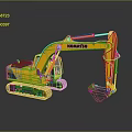 Yellow Komatsu Tracked Excavator With Front Bucket On Dark Surface