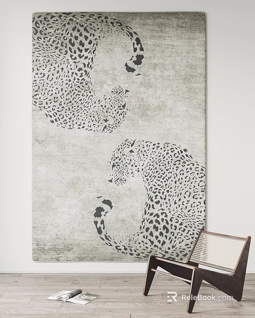 Modern Square Carpet with Leopard Print Design for Living Room Decor 3d model 