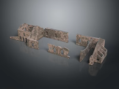 Ancient Stone Architectural Ruin Components With Wall Sections And Archway Fragments 3d model