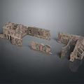 Ancient Stone Architectural Ruin Components With Wall Sections And Archway Fragments 3d model