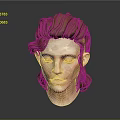 Low Poly Style 3D Character Head Portrait With Red Hair And Gray Background Reflection 3d model