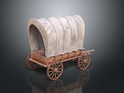 Vintage Covered Wagon With Canvas Top Wooden Wheels And Retro Design 3d model
