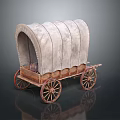 Vintage Covered Wagon With Canvas Top Wooden Wheels And Retro Design