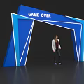 Modern Blue Archway With Game Over Text And Person Standing Under
