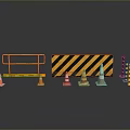 Road Construction Safety Scene With Yellow Guardrail Black Striped Barrier And Traffic Cones