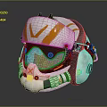 White and Orange Helmet with V Shaped Design Amber Visor and Mechanical Details