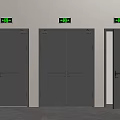 Gray Exit Doors Featuring Green Digital Displays Double And Single Panel 3d model