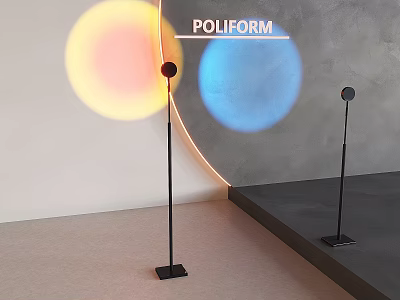 Modern POLIFORM Floor Lamp With Black Stand And Colorful Light Projections On Gray Interior Wall 3d model