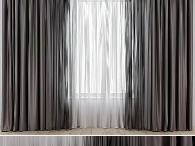 Gray Layered Curtains with Sheer Inner Panel for Bright Window Interior Design 3d model