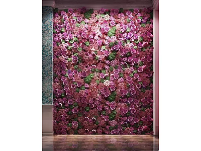 Indoor Living Plant Wall With Lush Green Foliage And Pink Flowers 3d model