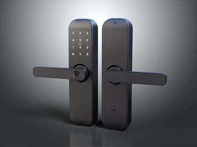 Modern Smart Door Handle Pair With Digital Keypad And Sleek Metal Design 3d model