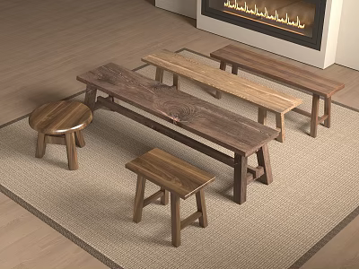 New Chinese Style Bench Solid Wood Stool Low Stool Bench 3d model