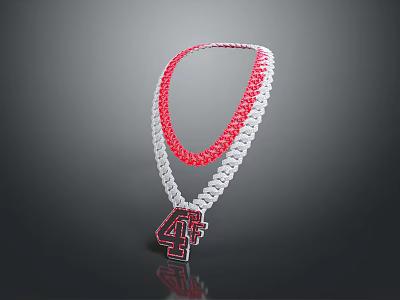 Fashionable Red And White Chain Necklace With 4F Logo Pendant Design 3d model
