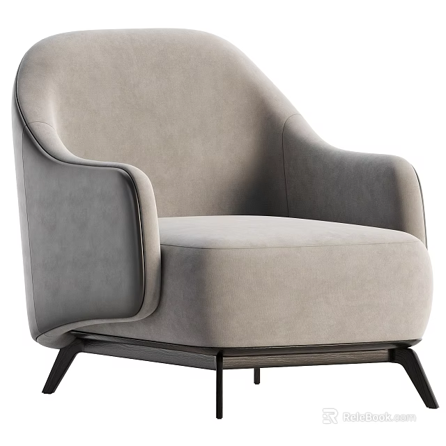 Light Gray Modern Accent Chair With Curved Armrests And Black Metal Legs 3d model 
