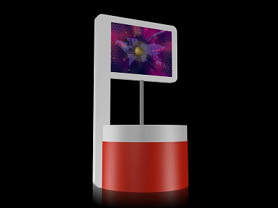 Modern Display Shelf Featuring Red White Design And Top Digital Display Screen 3d model
