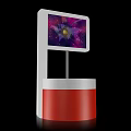 Modern Display Shelf Featuring Red White Design And Top Digital Display Screen