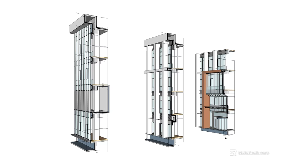 Building Components For High Rise Buildings With Various Structural Designs And Glass Facades 3d model 