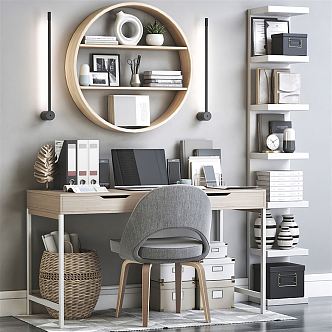 Modern Desk and Chair Computer Desk and Chair Office Stationery Bookshelf 3d model