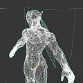 Game Movie Character in Sci-Fi Mechanical Armor with Red Cape and Blue Glowing Details