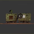 Two Green Military Equipment Boxes With Open Lid And Wheels On Red Ground