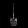 Detailed Wooden Warship Model With Two Masts Chimney Yellow Flag And Black Red Hull