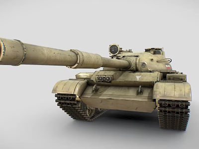 Military Tank with Long Cannon Visible Tracks and Weathered Beige Exterior 3d model