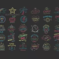 Colorful Neon Signs Collection With Beach Party Love Coffee Music Themes