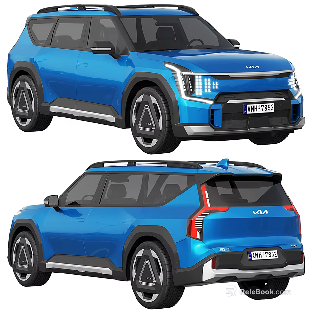 Blue KIA SUV Car Design Front And Rear Views 3d model