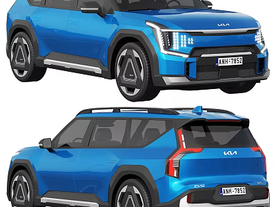Blue KIA SUV Car Design Front And Rear Views 3d model