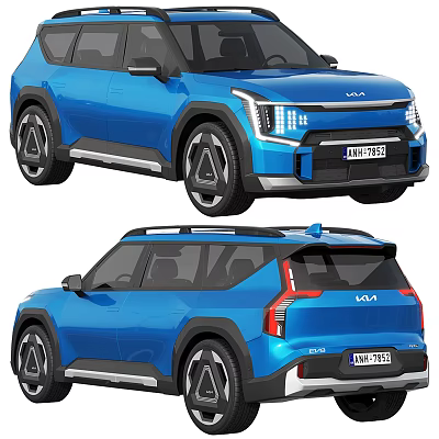 Blue KIA SUV Car Design Front And Rear Views 3d model
