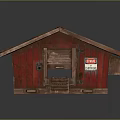 Rustic Small Wooden Building With Red Walls Brown Rusted Roof And Steps