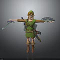 Adventurous Green Outfit Hero Character Holding Sword Shield Open Arms 3d model